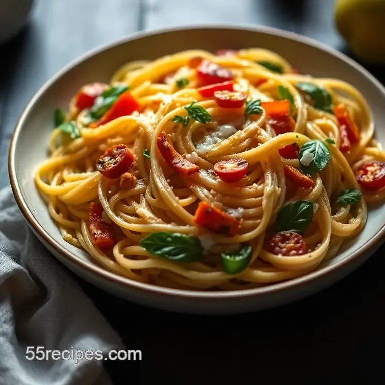 Deliciously Rustic Creste Di Gallo Pasta with Seasonal Vegetables presentation