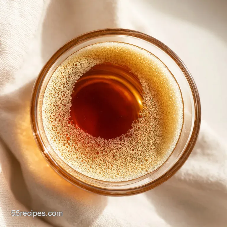 Chilled glass of effervescent amber liquid with a dark liqueur shot, set against a moody, dimly lit bar background.