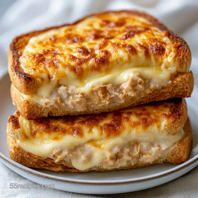 Two toasted open-faced sandwiches with bubbling cheese, served beside a fresh garden salad with red tomatoes.