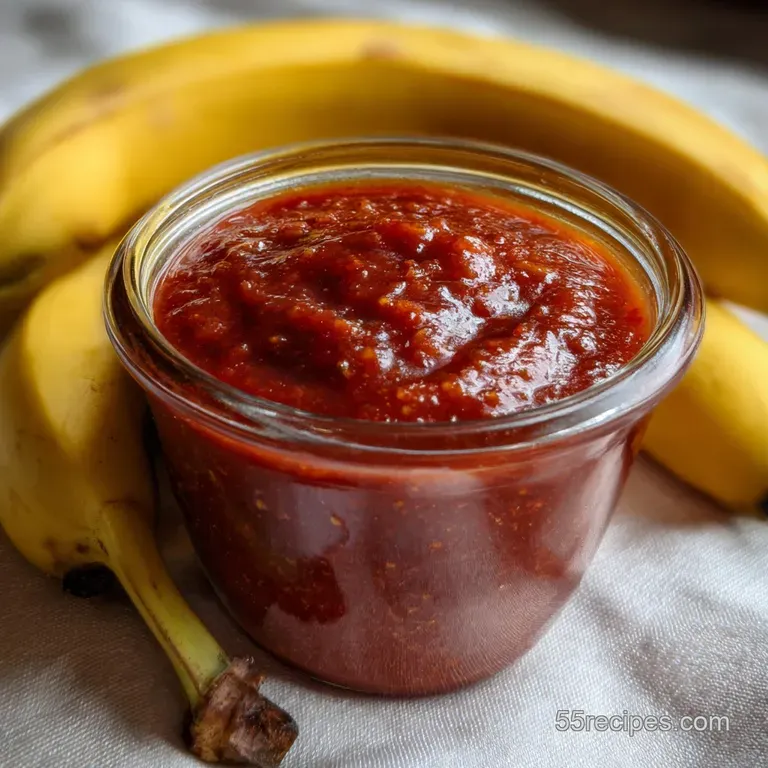 Small, elegant glass ramekins filled with deep red-orange sauce, garnished with a sprig of green herb, set on a white plate.