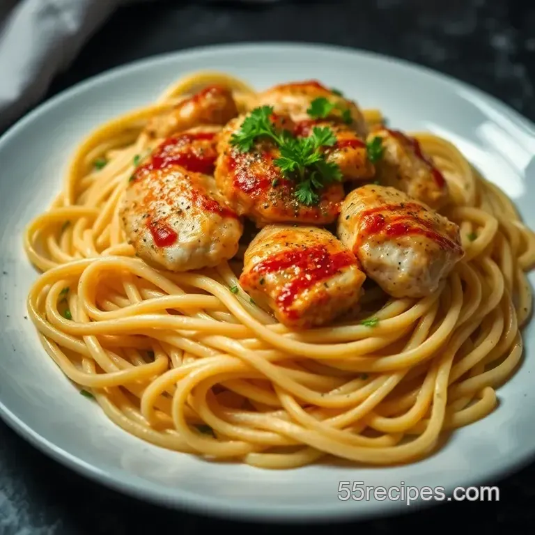 Firebirds’ Grilled Chicken Pasta with Creamy Basil Sauce presentation