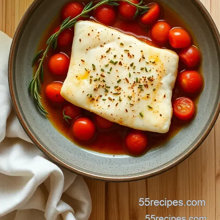Garlic & Basil Tomato White Wine Poached Cod presentation