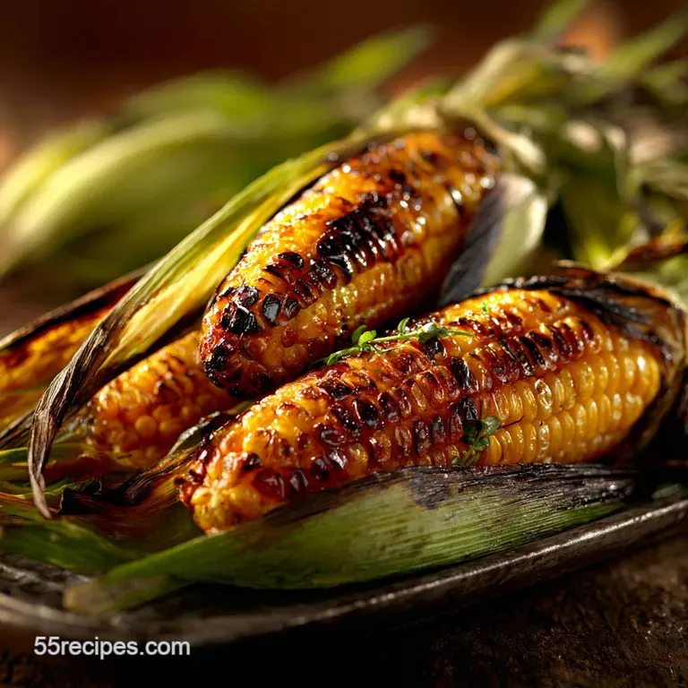 Grilled Corn in Husk Charred Steamed Sweetcorn with Smoky Lime Butter presentation