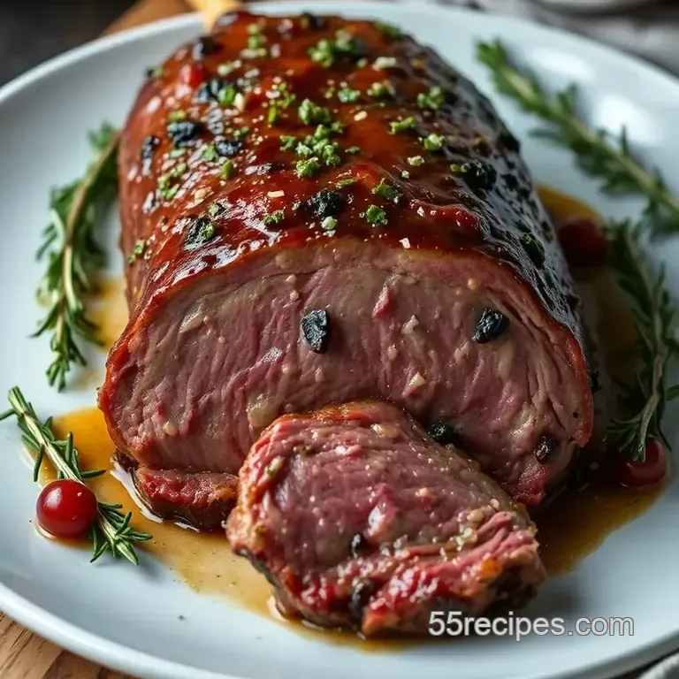 Herb-Crusted Roast Lamb Loin with Garlic and Rosemary presentation