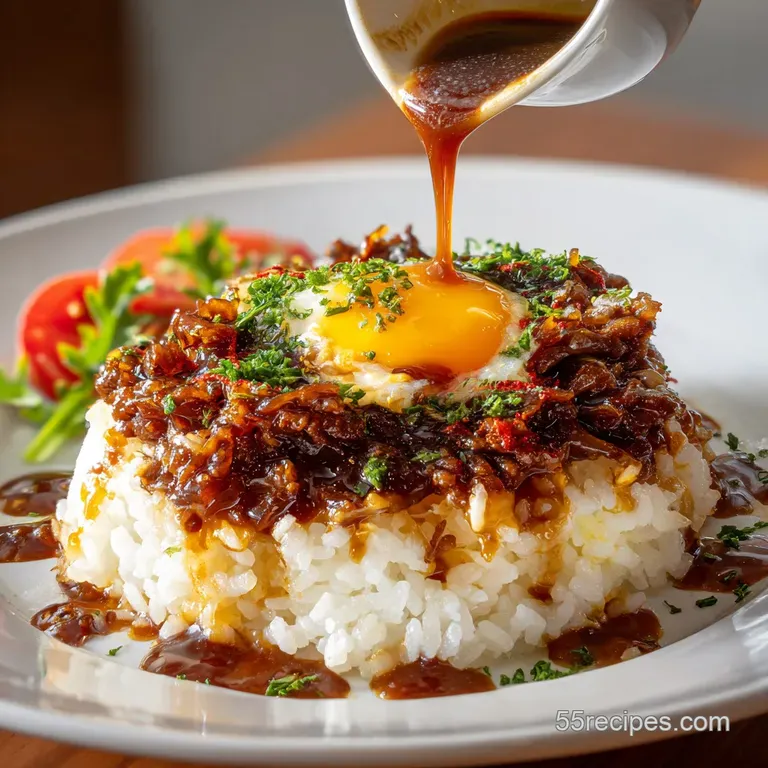 A perfectly cooked steak generously coated in rich, dark, velvety brown sauce.