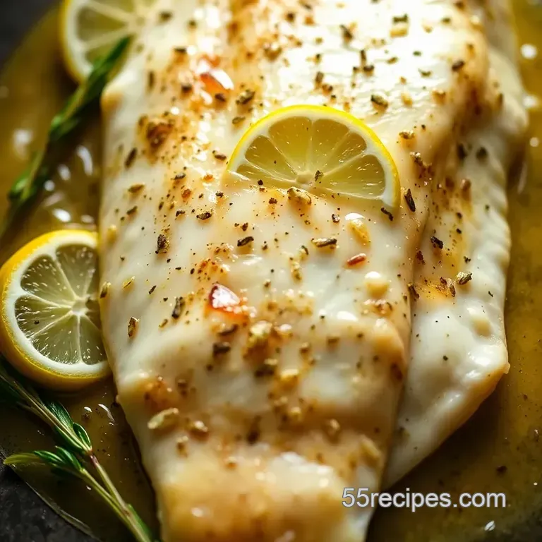 Lemon Herb Butter Flounder with Garlic Roasted Asparagus presentation