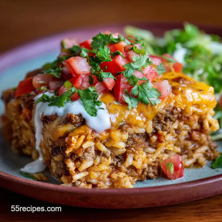 Mexican Rice Casserole: Hearty Ground Beef and Rice Fiesta Bake