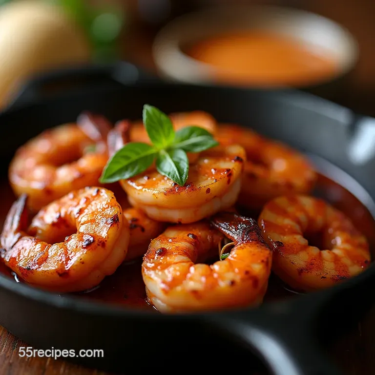 Cast Iron Kissed Perfectly Charred Spicy Blackened Shrimp presentation