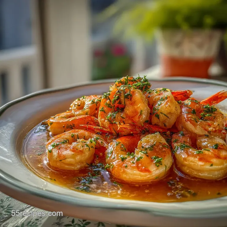 Delicate poached shrimp artfully arranged on a pristine white plate, accented by fresh dill sprigs and vibrant yellow lemo...