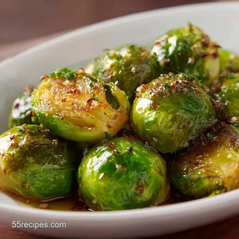 Perfectly Steamed Brussels Sprouts with Brown Butter Lemon and Flaky Salt Drizzle presentation