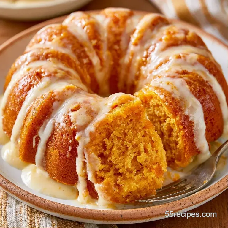 Sliced orange-hued cake on a minimalist white plate, garnished with a dollop of whipped cream and a cinnamon stick.