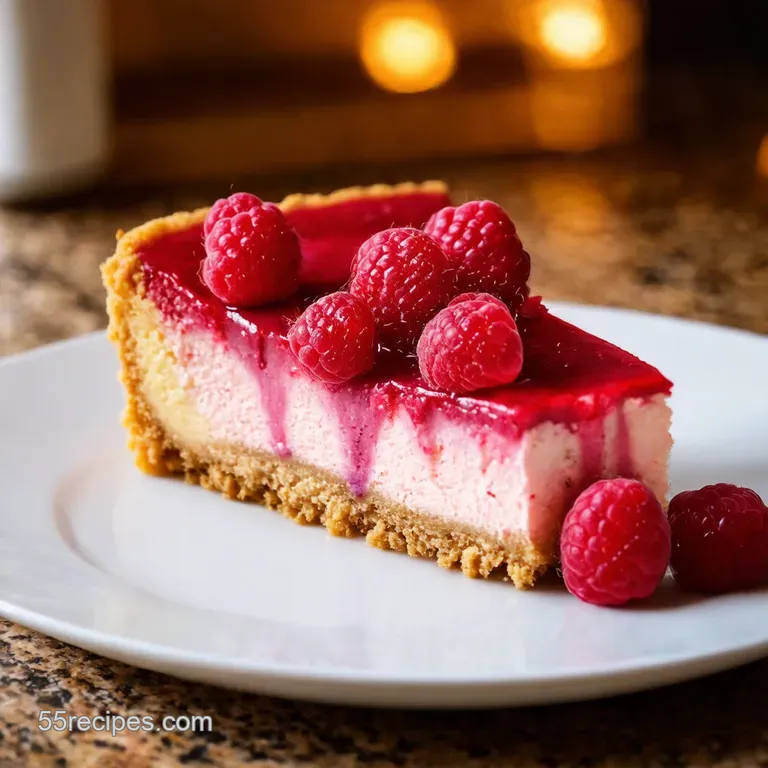 Raspberry Ripple Dream Cheesecake presentation