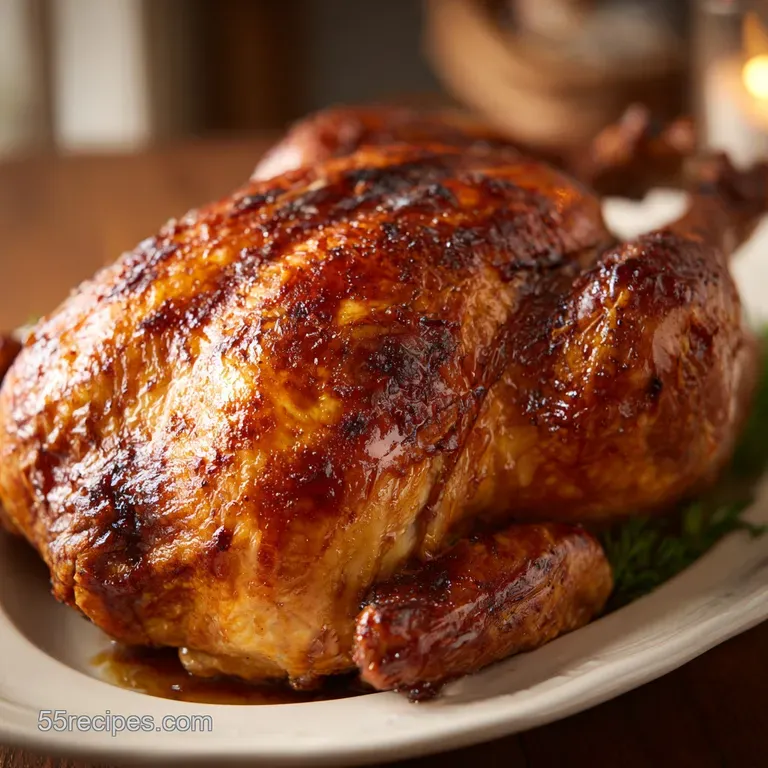 Platter of sliced turkey with crispy skin, surrounded by vibrant roasted vegetables and herbs. A warm, inviting holiday meal.