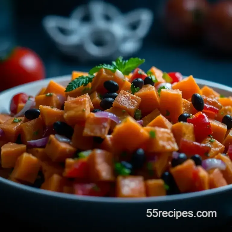 Roasted Sweet Potato Salad with Honey-Lime Dressing presentation