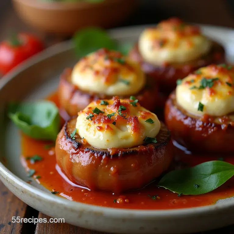 Firekissed Portobellos Hot Italian Sausage Smoked Mozzarella Stuffed Caps presentation