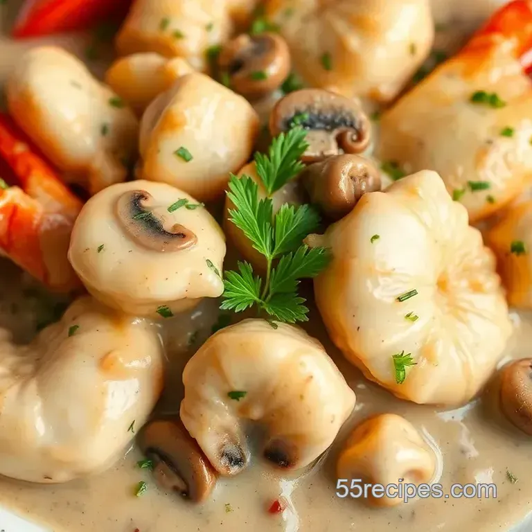 Sautéed Langostinos in Creamy Mushroom Gravy
