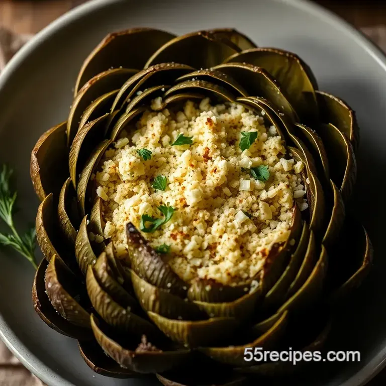 Savory Baked Artichokes with Garlic and Parmesan presentation