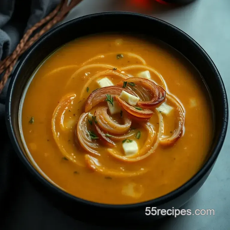 Savory Longhorn Onion Soup with a Cheesy Twist presentation