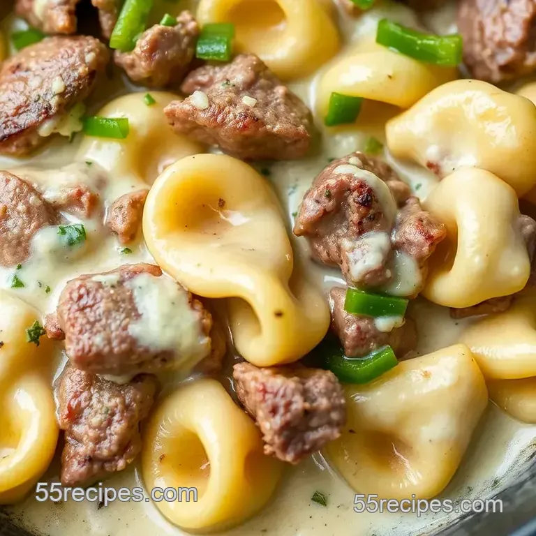 Sear Cheesesteak Tortellini in Creamy Sauce presentation