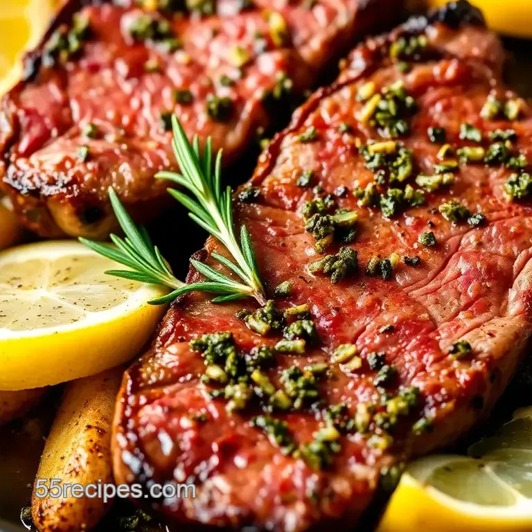Sear Sirloin Steak with Flavorful Herb Crust presentation