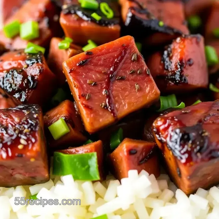 Seared Ahi Tuna Cubes with a Zesty Soy Glaze presentation