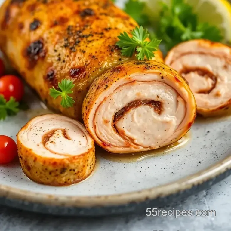 Seared Chicken Roulade: Zesty Jalouise Delight presentation