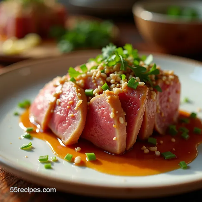 Sesamecrusted Ahi Tuna with Gingersoy Glaze presentation