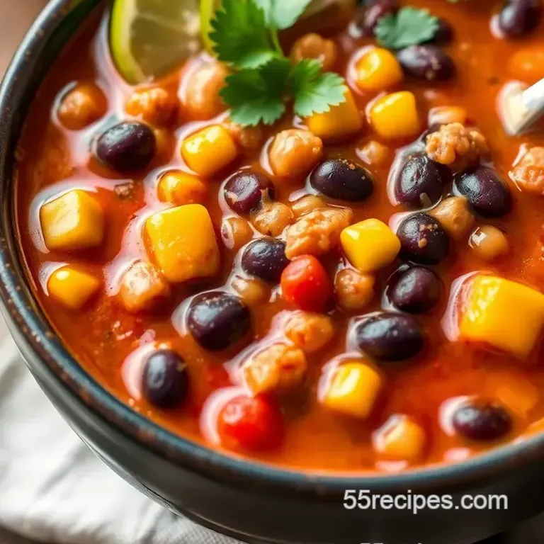 Simmered Taco Soup with Flavorful Beans presentation