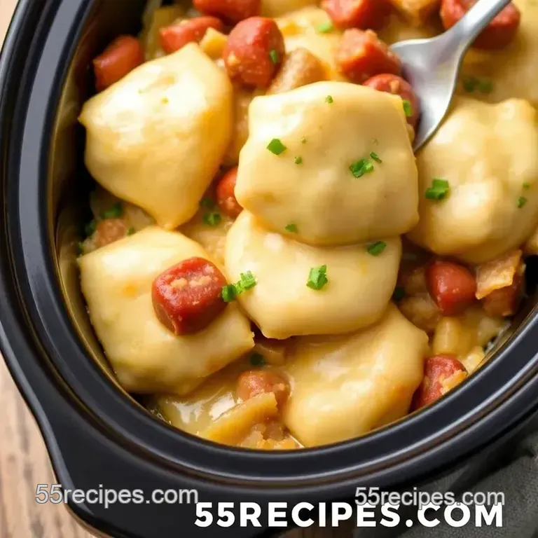 Hearty Slow Cooker Pierogi Casserole presentation