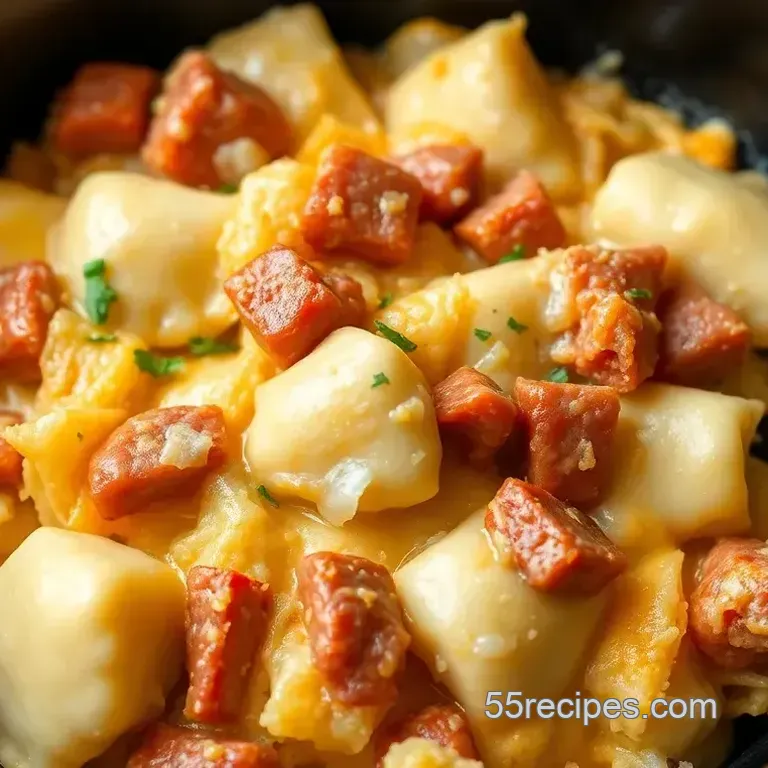 Hearty Slow Cooker Pierogi Casserole