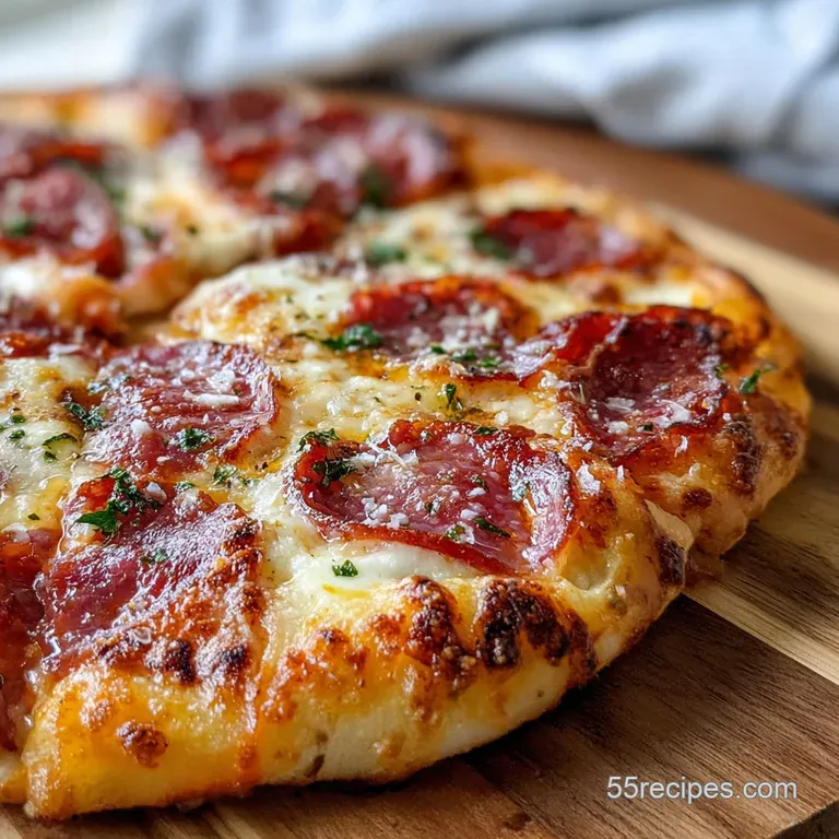 Slice of soppressata pizza: melted mozzarella, spicy salami, and a bright tomato sauce on a crisp, blistered crust.