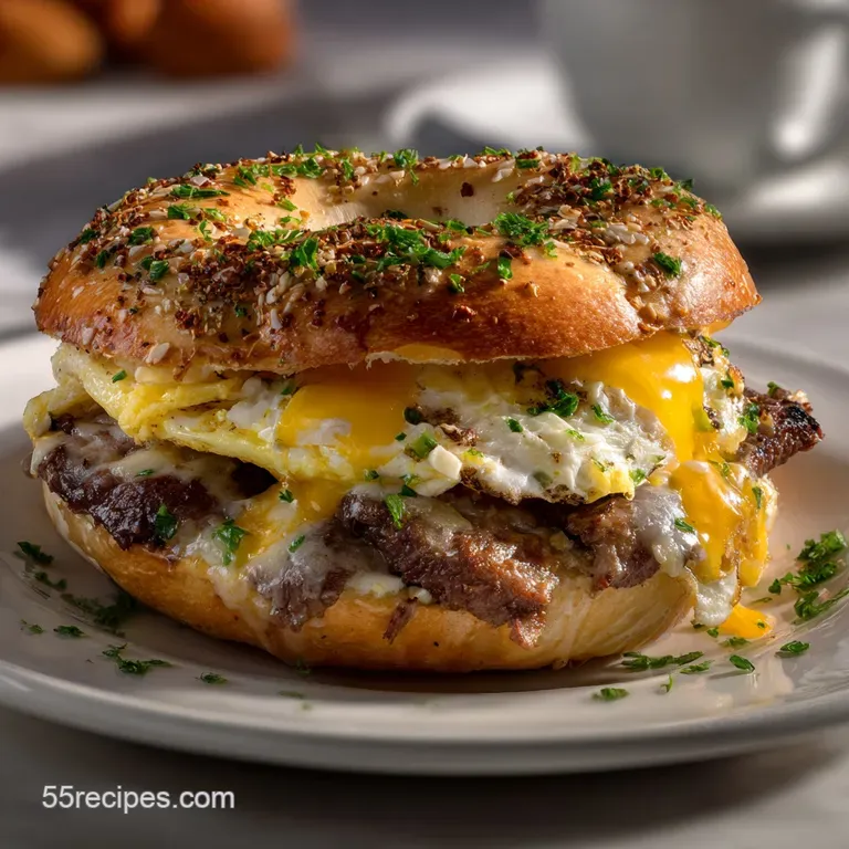 Easy Steak Egg and Cheese Bagel Recipe presentation