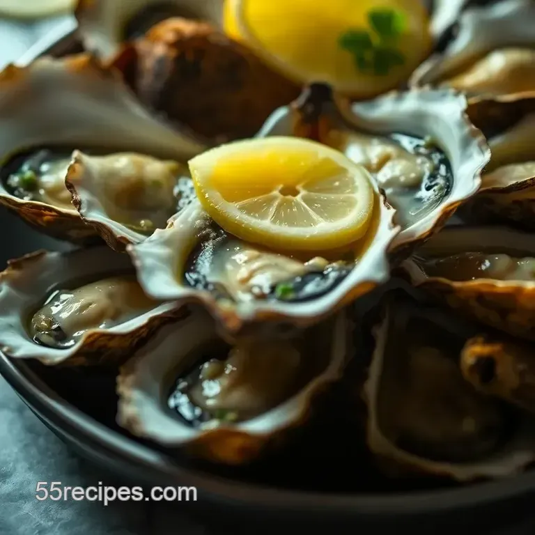 Steamed Oysters with Garlic Butter & Lemon presentation