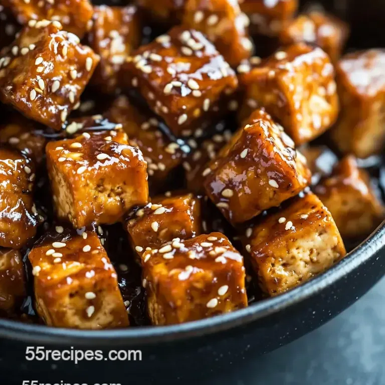 Sticky Sesame Tofu: Crispy Bites with Ginger-Soy Glaze presentation