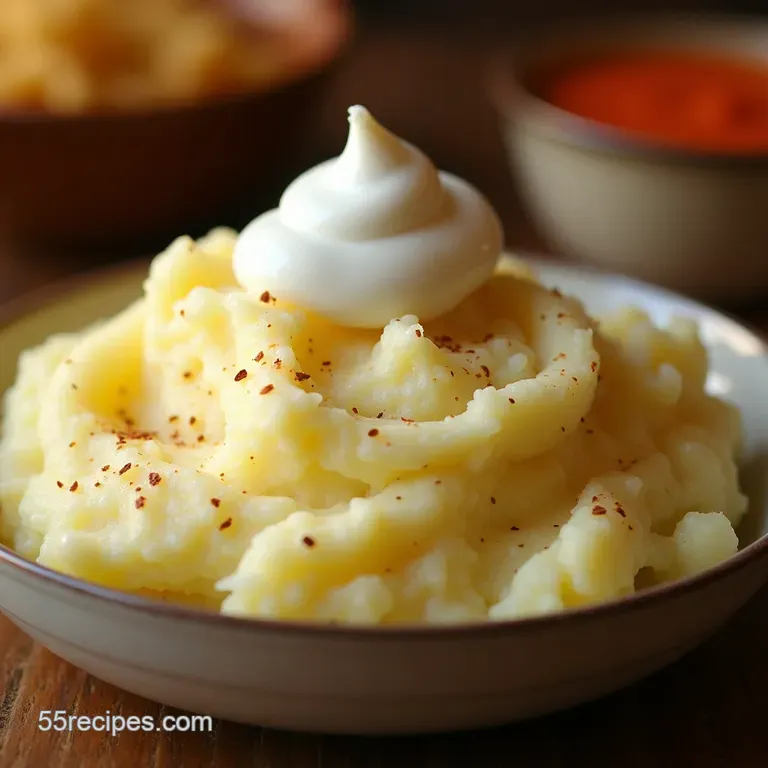 Cloud Nine Mashed Potatoes with Tangy Sour Cream Swirl presentation