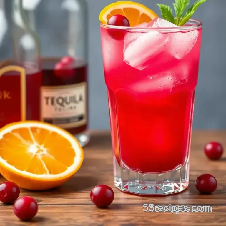 Tequila Sunrise with a Cranberry Twist presentation