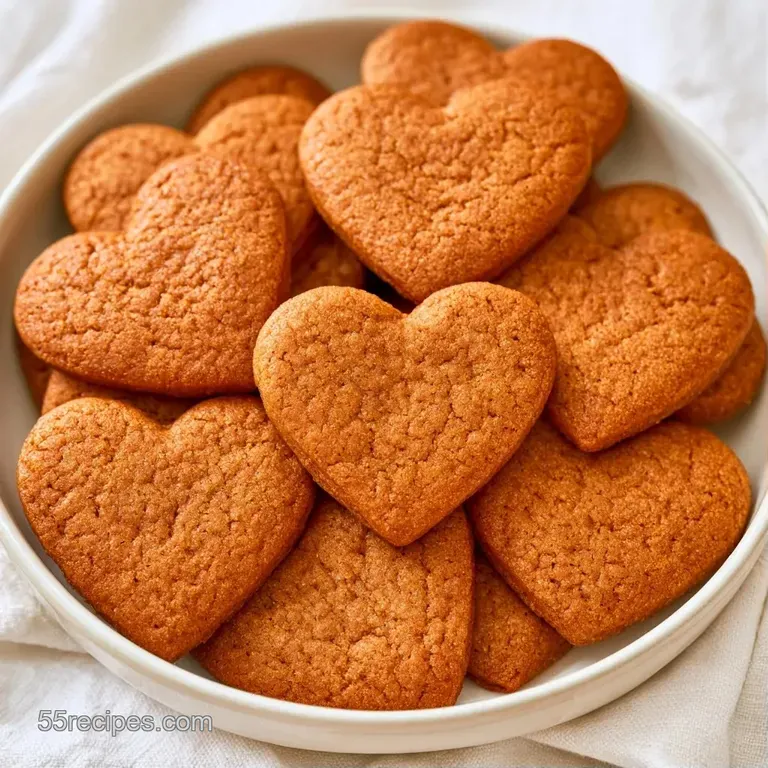 Heart-shaped buttery biscuits stacked elegantly on a white porcelain plate beside a delicate cup of steaming tea.