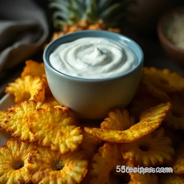 Tropical Pineapple Chips with Coconut Cream Dip presentation