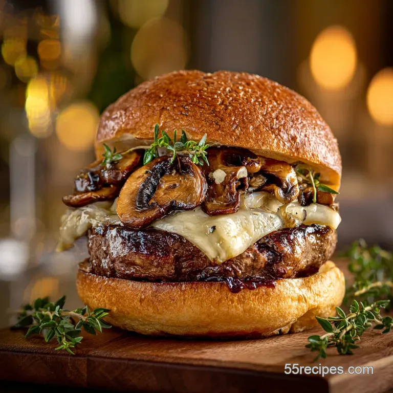 The Ultimate Umami Bomb Chefs Mushroom Swiss Burger with Thyme Garlic presentation