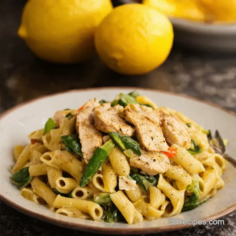 Zesty Lemon Chicken Pasta Primavera presentation